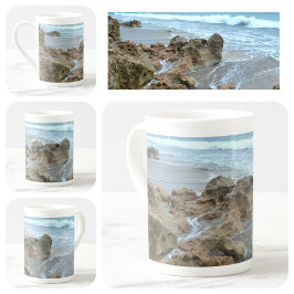 Taza De Porcelana Fotografía de Rocas Flores Júpiter Florida