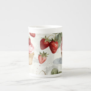Taza De Porcelana Fresas de Verano en Flor Vintage