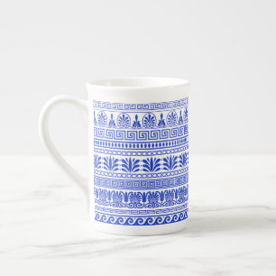 Taza De Porcelana Fret griego, patrón mediterráneo, azul