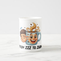 From Zzz to Zoom" T-Shirt - Coffee Mug Face 