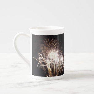 Taza De Porcelana Fuegos artificiales blancos y dorados I Celebració