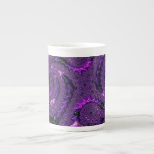 Taza De Porcelana Funky Bold Boho Púrpura Digital Abstracto Fractal