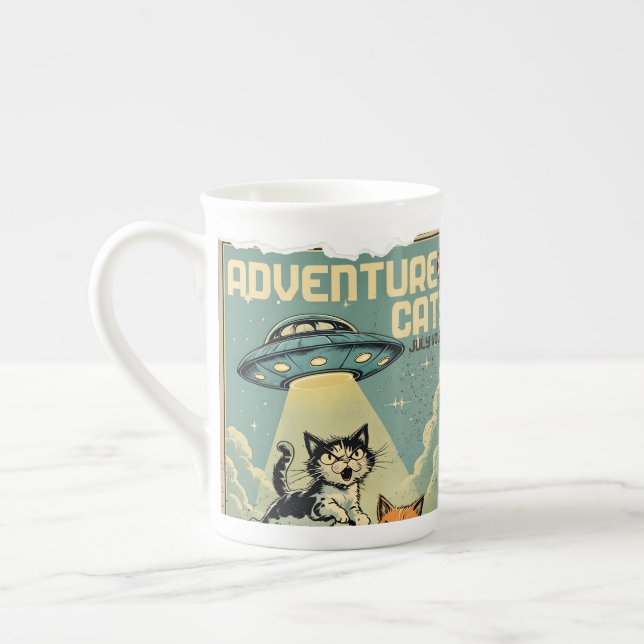 Taza De Porcelana Funny cats comic book alien abduction sci-fi (Izquierda)