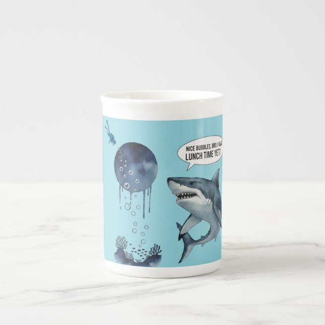 Taza De Porcelana Funny shark diver lunch time :nice bubbles bro (Frente)