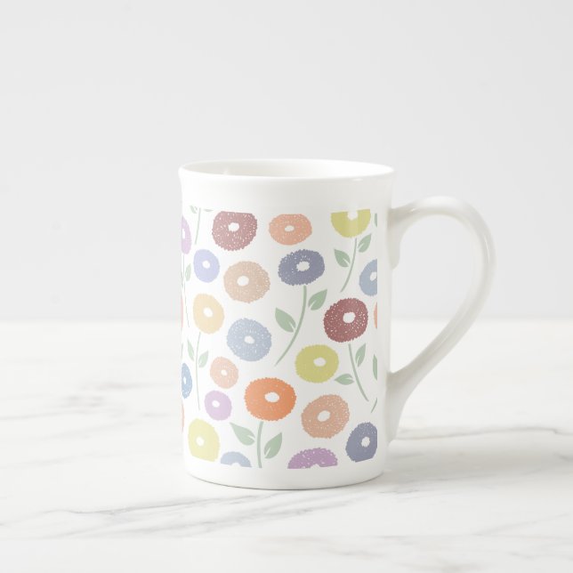 Taza De Porcelana Fuzzy Flower Pattern Pastels on White (Derecha)
