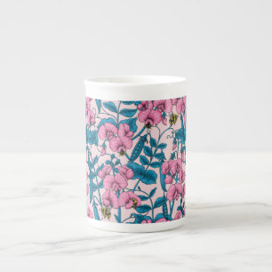 Taza De Porcelana Garzas y abejorros dulces, rosa y azul