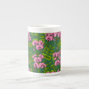 Taza De Porcelana Garzas y abejorros dulces, verdes y rosas