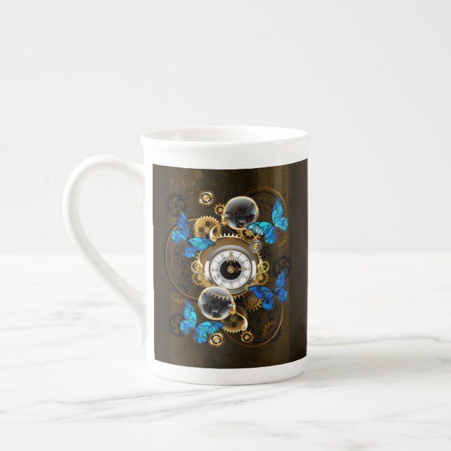 Taza De Porcelana Gases de vapor y mariposas azules (Izquierda)