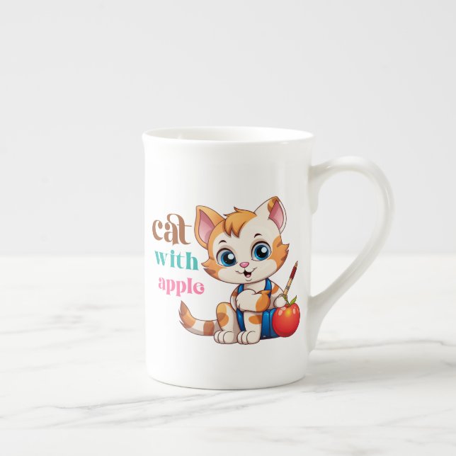 Taza De Porcelana Gato Con Manzana-85242 (Derecha)