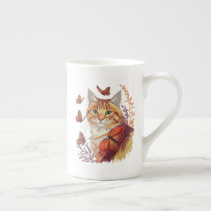 Taza De Porcelana Gato con mariposas monarcas