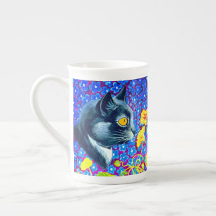 Taza De Porcelana Gato en flores