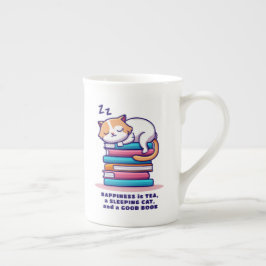Taza De Porcelana Gato en la pila de libros Cute té lector personali