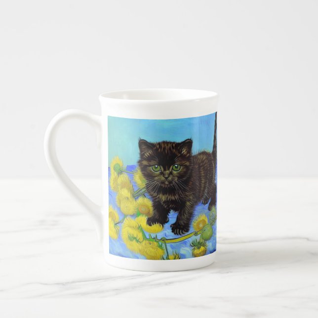 Taza De Porcelana Gato estilo Van Gogh con girasoles (Izquierda)