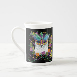 Taza De Porcelana Gato Mardi Gras, divertida Mardi Gras