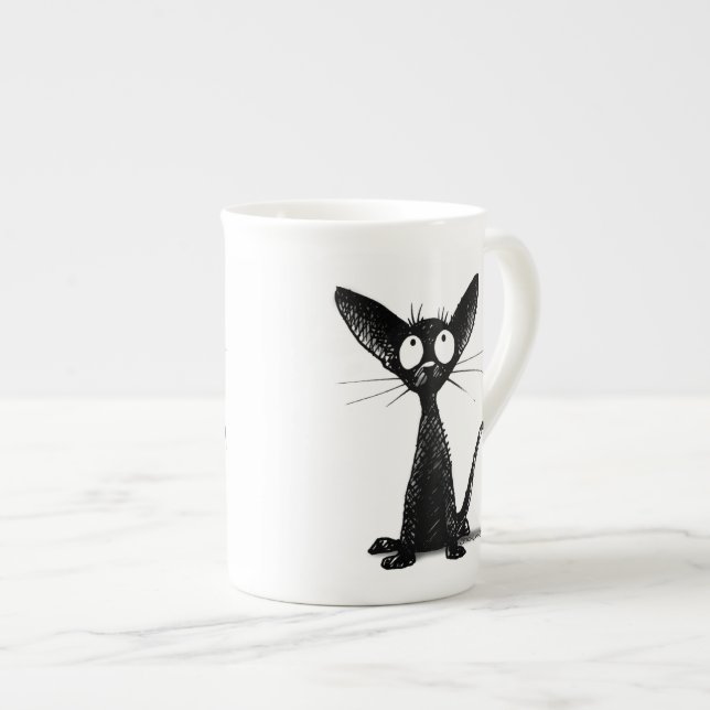 Taza De Porcelana Gato negro afortunado (Derecha)