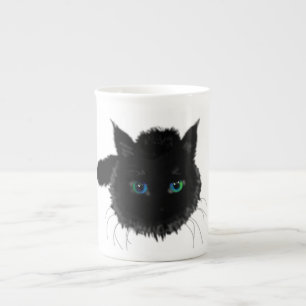 Taza De Porcelana Gato negro con ojos verdes azules regalo de peluch