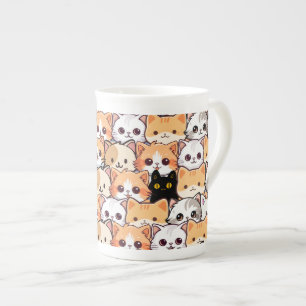 Taza De Porcelana Gato negro lindo en gatos naranjas mascota Patrón 