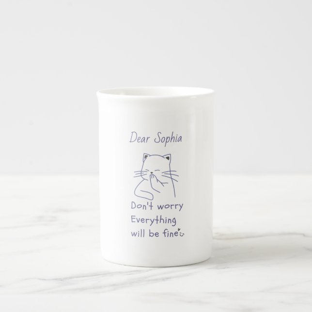 Taza De Porcelana Gato sonriente con mensaje  (Frente)