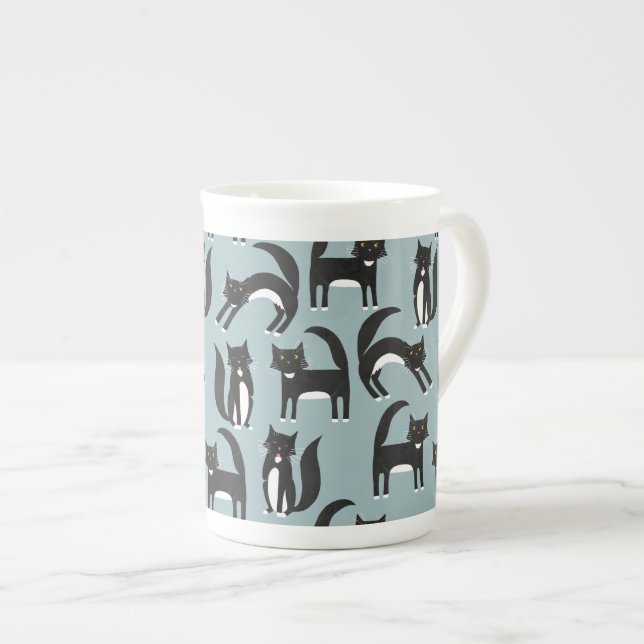 Taza De Porcelana Gatos de Tuxedo en blanco y negro (Derecha)
