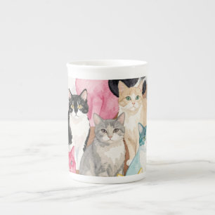 Taza De Porcelana Gatos en Multicolor