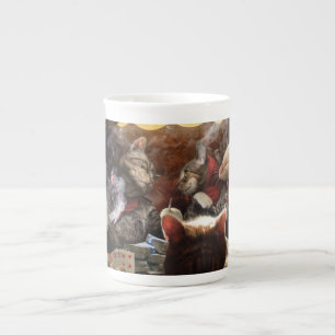 Taza De Porcelana Gatos jugando al póquer