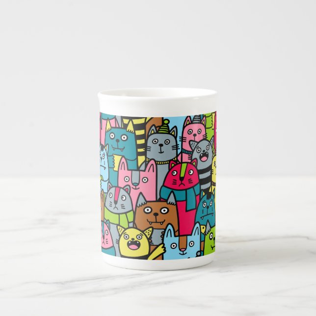 Taza De Porcelana Gatos y gatos (Frente)