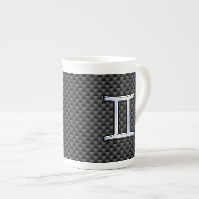 Taza De Porcelana Gemini Zodiac Symbol Charcoal Carbon Fiber Print (Derecha)