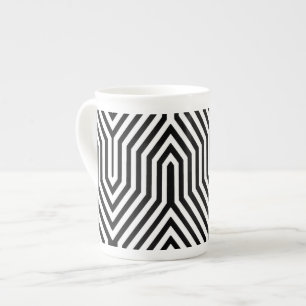 Taza De Porcelana Geométrica Art Deco - blanco y negro
