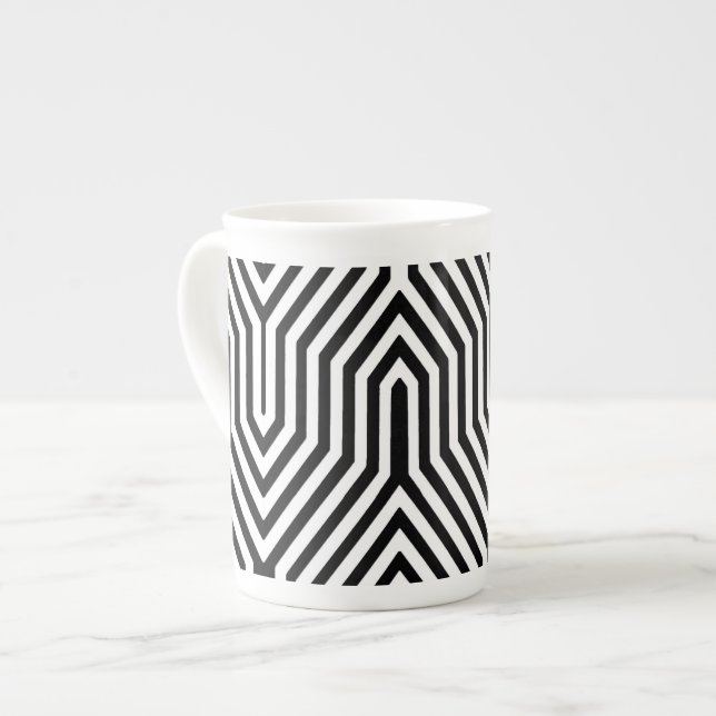 Taza De Porcelana Geométrica Art Deco - blanco y negro (Izquierda)