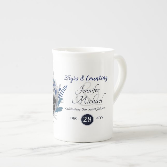 Taza De Porcelana Gift Blue Wreath Modern, Boda de fotografía (Derecha)