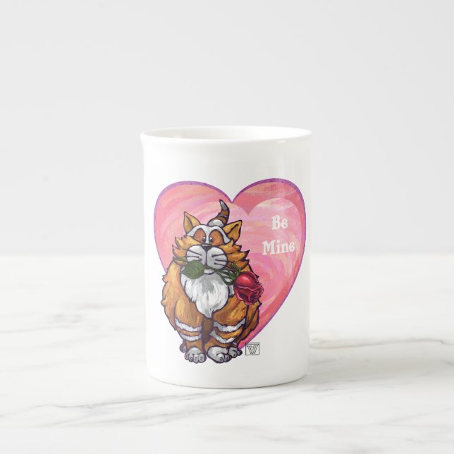 Taza De Porcelana Ginger Cat El día de San Valentín (Frente)