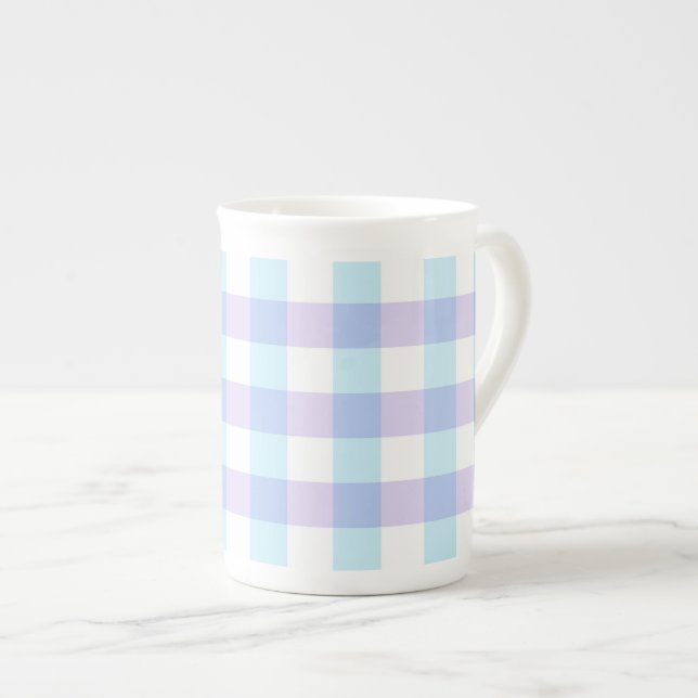 Taza De Porcelana Gingham Morado Pastel (Derecha)