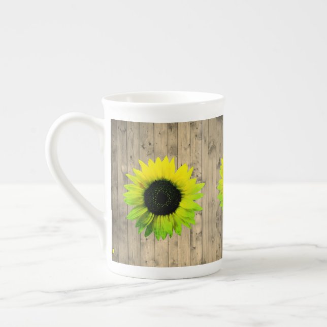 Taza De Porcelana Girasol en la madera rusa (Izquierda)