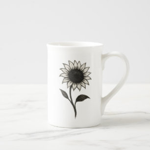 Taza De Porcelana Girasol minimalista - Elegante diseño botánico en