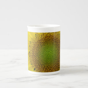 Taza De Porcelana Girasol y semillas, espiral, proporción áurea