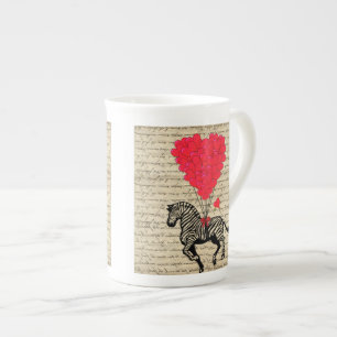 Taza De Porcelana Globos divertidos de la cebra y del corazón del