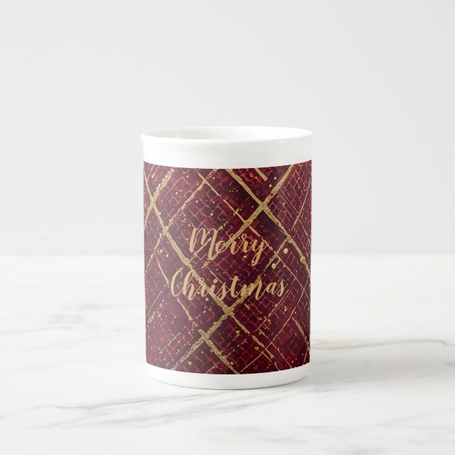 Taza De Porcelana Gold Red Cross Pattern, Gold Merry Christmas , (Frente)