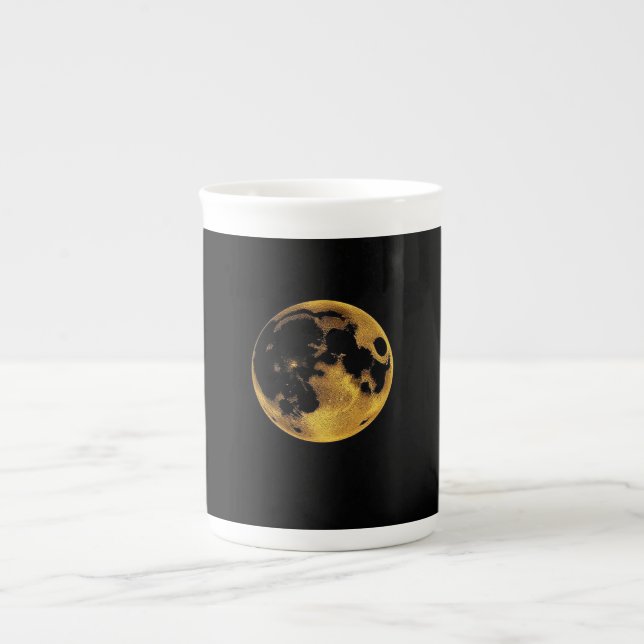 Taza De Porcelana Gold textured moon on dark black (Frente)