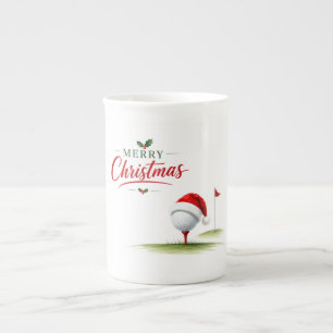 Taza De Porcelana Golf Feliz Navidad con sombrero de Santa