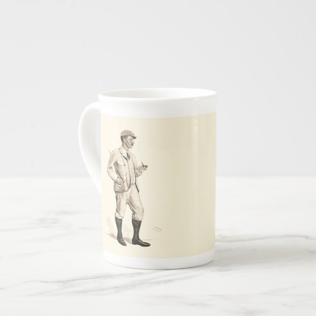 Taza De Porcelana Golfer de época con tubería de tabaco y botas (Izquierda)