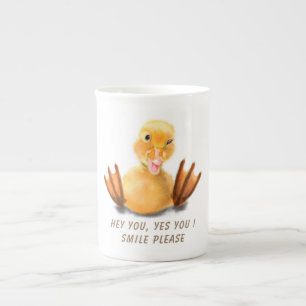 Taza De Porcelana Gracioso pato amarillo juguetón Wink feliz Person