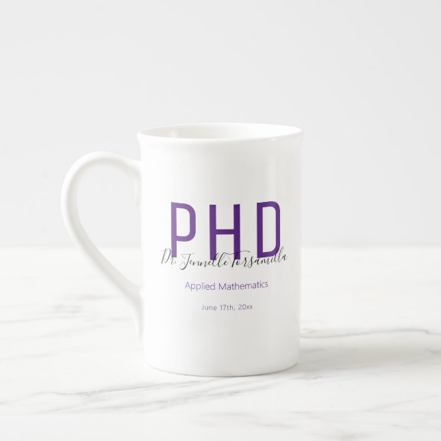 Taza De Porcelana Graduado Keepsake Purple Name Degree PhD (Izquierda)