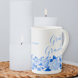 Taza De Porcelana Gran Abuela China Flora de acuarela azul