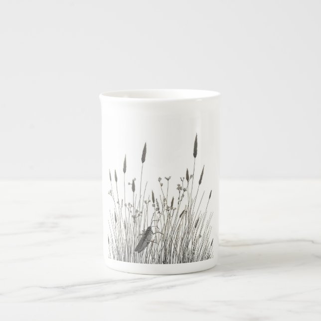 Taza De Porcelana Grasshopper & Wild Grass Ink Art Coffee Mug (Frente)