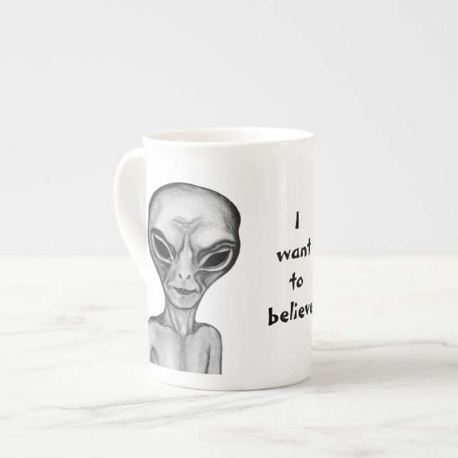 Taza De Porcelana Grey Alien , quiero creer (Izquierda)