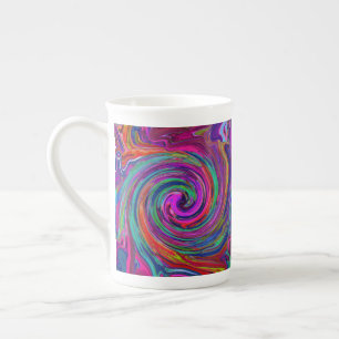 Taza De Porcelana Groovy Abstracto Retro Magenta Oscuro Remolino Arc