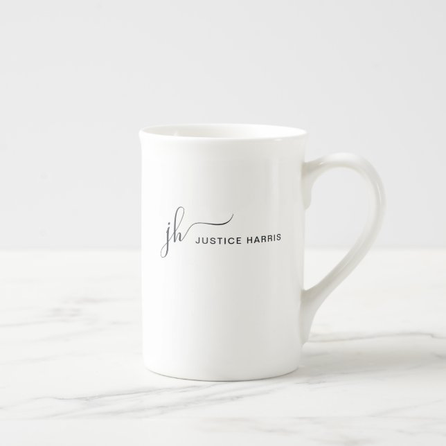 Taza De Porcelana Guión elegante Monograma moderno simple personaliz (Derecha)