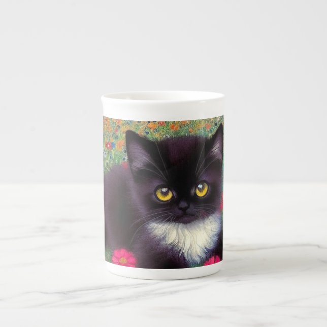 Taza De Porcelana Gustav Klimt Tuxedo Cat (Frente)