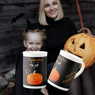 Taza De Porcelana Halloween de calabaza de gato negro y Naranja ador