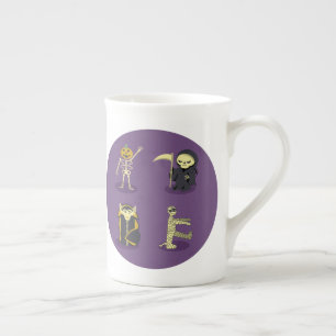 Taza De Porcelana Halloween Skeleton Dracula Mummy Grim Reaper